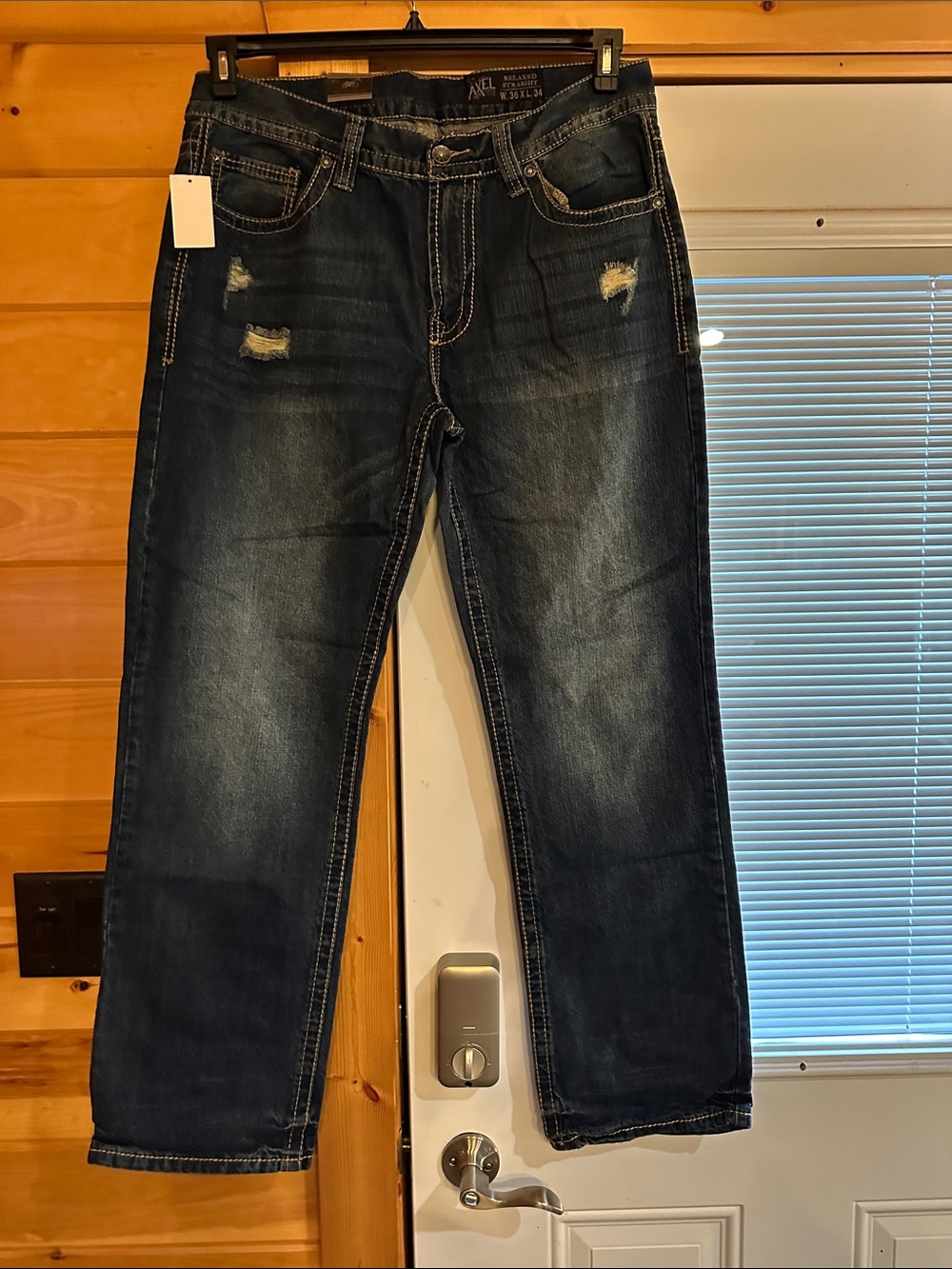 Men's Straight Fit Distressed Jeans - Dark Blue